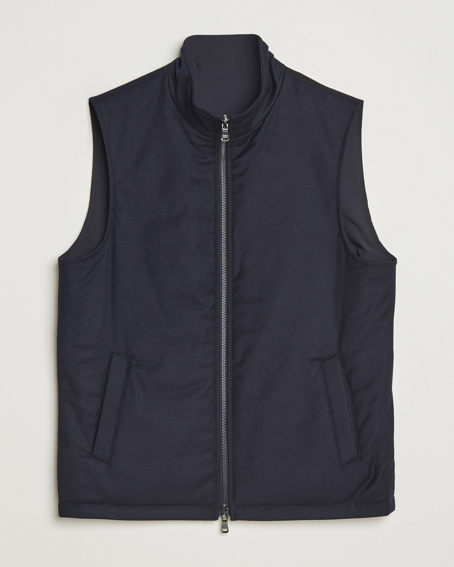 Men | Gilets | Oscar Jacobson | Nylon/Wool Reversible Vest Navy