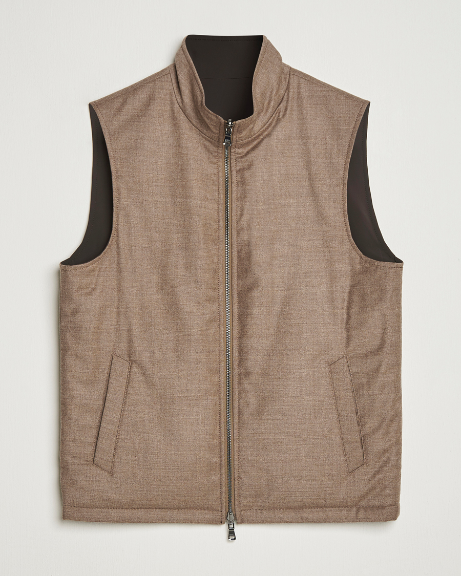 Men | Gilets | Oscar Jacobson | Nylon/Wool Reversible Vest Brown