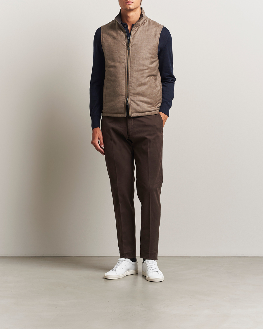 Men | Gilets | Oscar Jacobson | Nylon/Wool Reversible Vest Brown