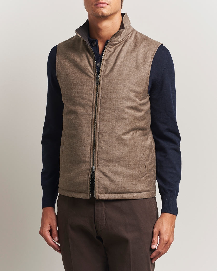 Men | Gilets | Oscar Jacobson | Nylon/Wool Reversible Vest Brown