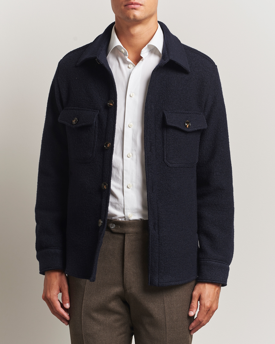 Men | Coats & Jackets | Oscar Jacobson | Maverick Boiled Wool Shirt Jacket Navy
