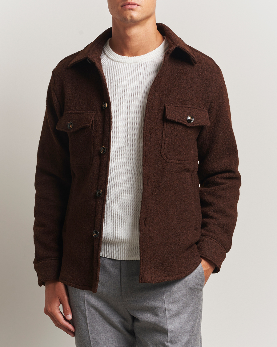 Men | Coats & Jackets | Oscar Jacobson | Maverick Boiled Wool Shirt Jacket Brown