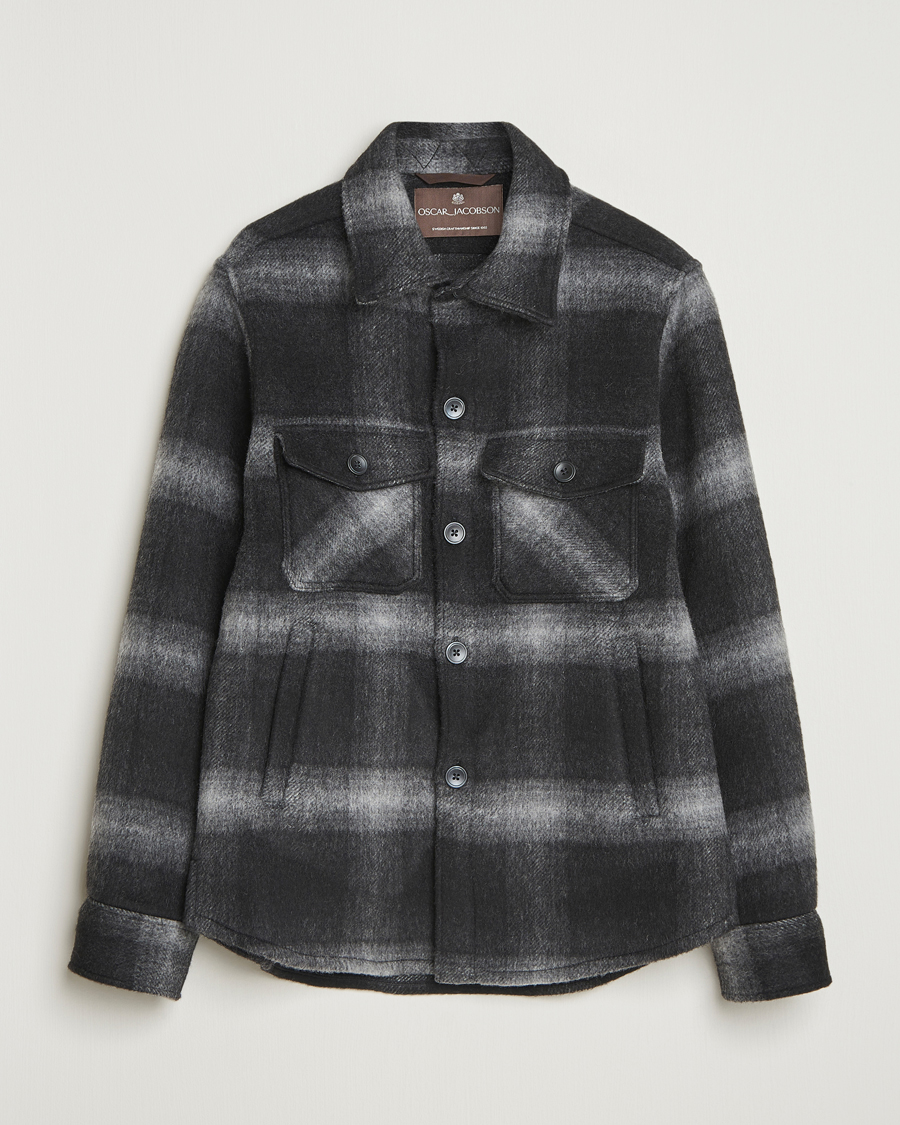 Men | Coats & Jackets | Oscar Jacobson | Maverick Checked Wool Shirt Jacket Grey