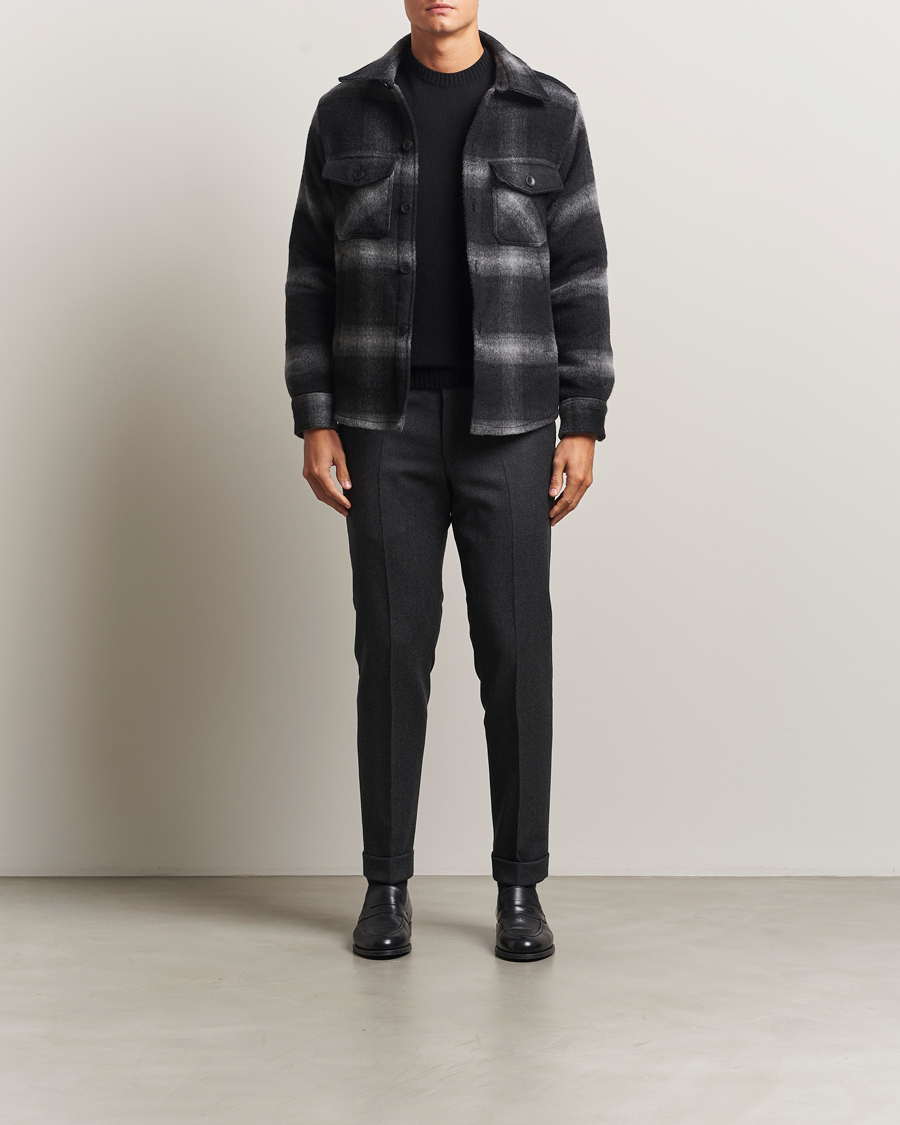 Men | Coats & Jackets | Oscar Jacobson | Maverick Checked Wool Shirt Jacket Grey