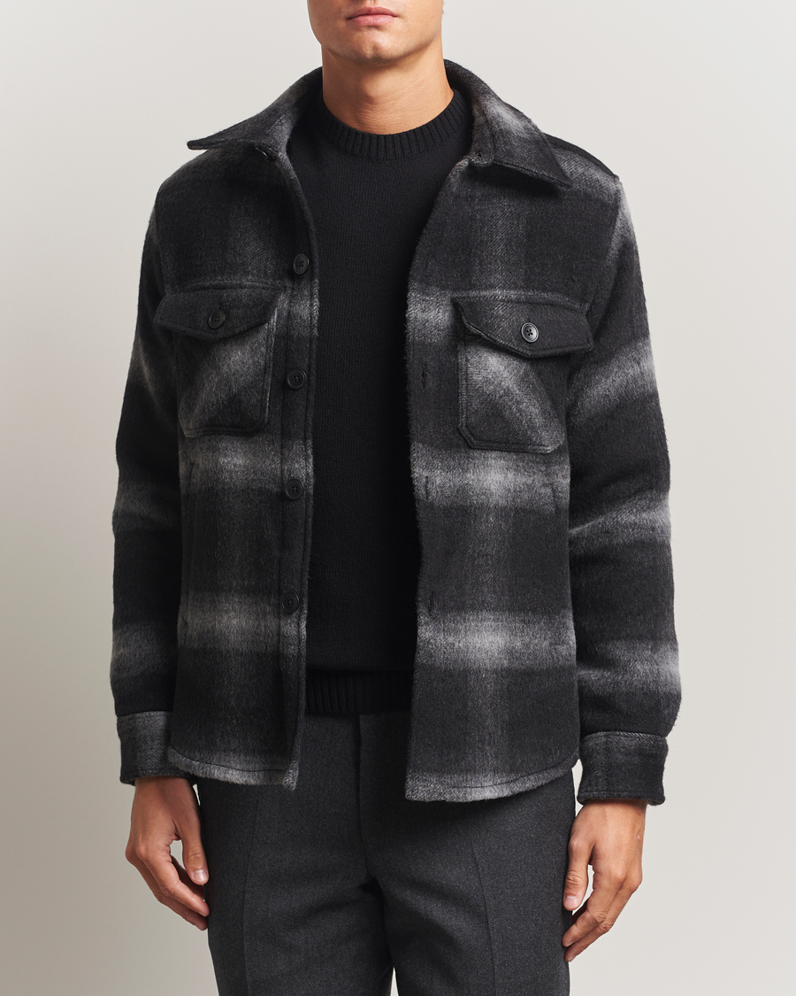 Men | Coats & Jackets | Oscar Jacobson | Maverick Checked Wool Shirt Jacket Grey