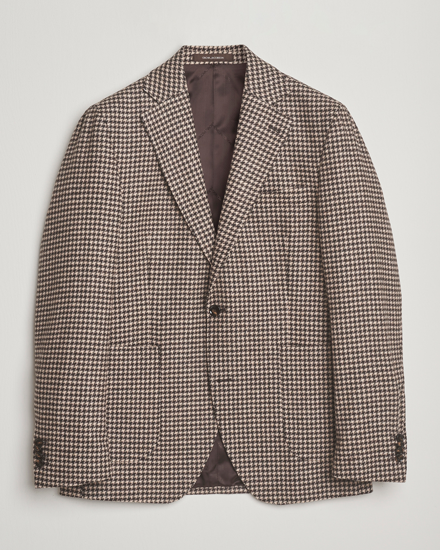 Men | Blazers | Oscar Jacobson | Fogerty Houndstooth Wool Blazer Brown