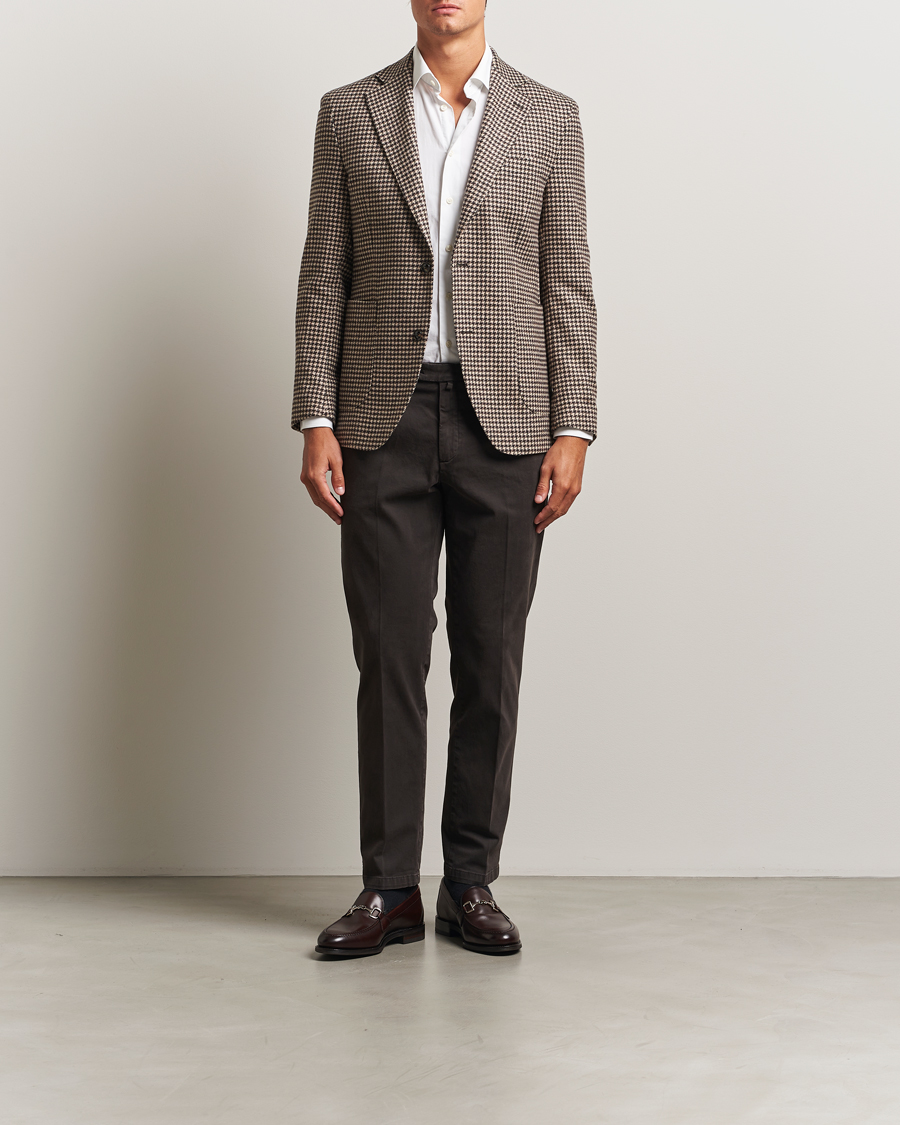 Men | Blazers | Oscar Jacobson | Fogerty Houndstooth Wool Blazer Brown