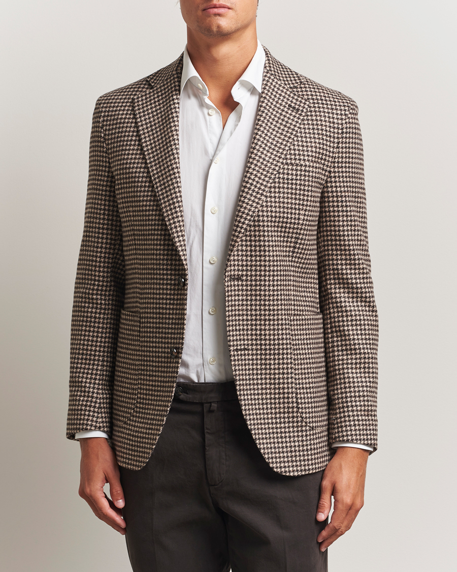Men | Blazers | Oscar Jacobson | Fogerty Houndstooth Wool Blazer Brown