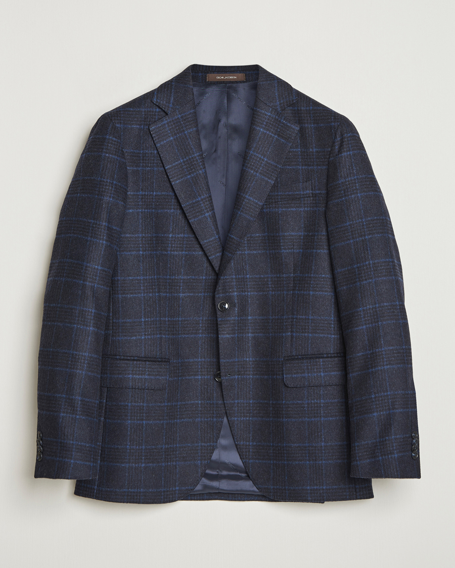 Men | Blazers | Oscar Jacobson | Fogerty Checked Wool Blazer Navy
