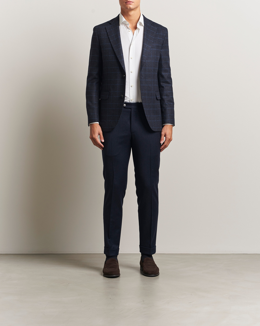 Men | Blazers | Oscar Jacobson | Fogerty Checked Wool Blazer Navy