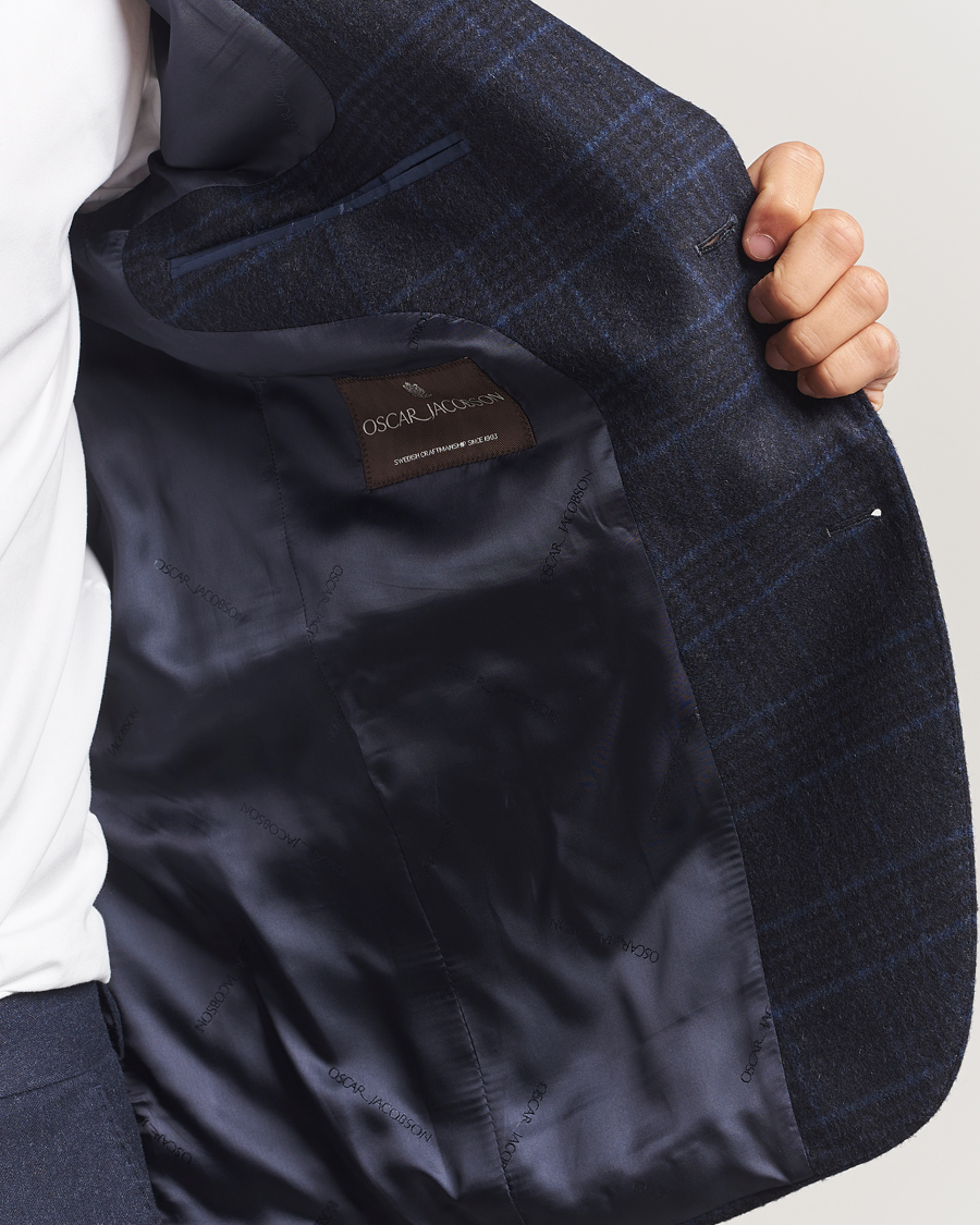 Men | Blazers | Oscar Jacobson | Fogerty Checked Wool Blazer Navy