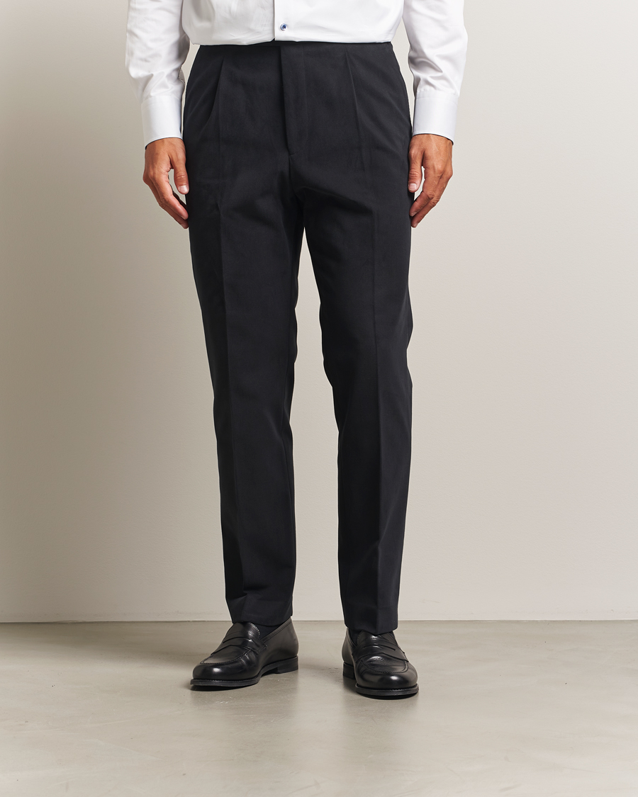 Men | Trousers | Oscar Jacobson | Delon Brushed Cotton Trousers Black
