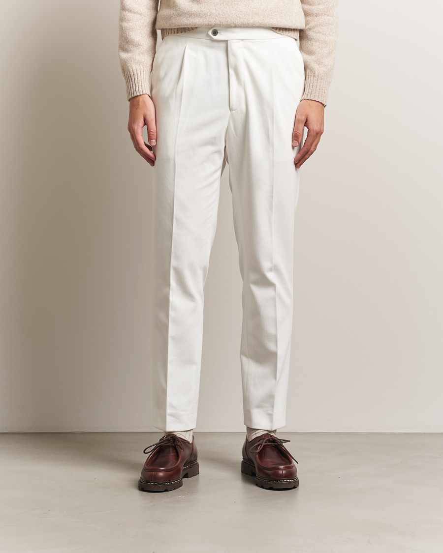Men | Trousers | Oscar Jacobson | Delon Brushed Cotton Trousers White