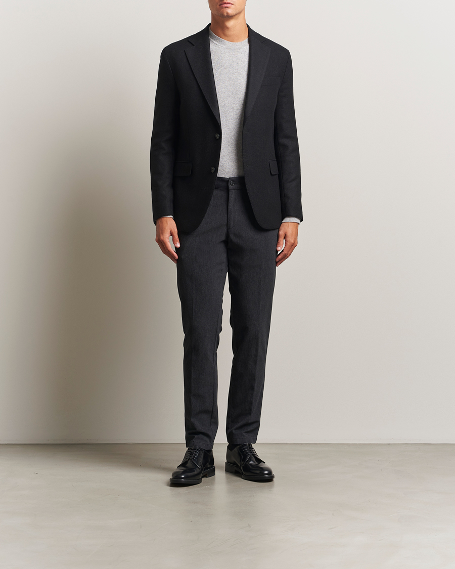 Men | Trousers | Oscar Jacobson | Denz Brushed Melange Trousers Charcoal
