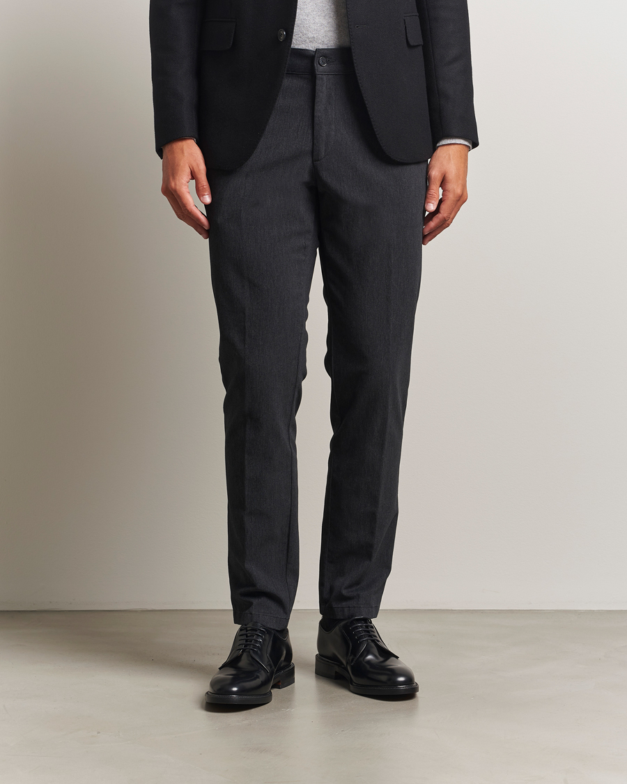 Men | Trousers | Oscar Jacobson | Denz Brushed Melange Trousers Charcoal