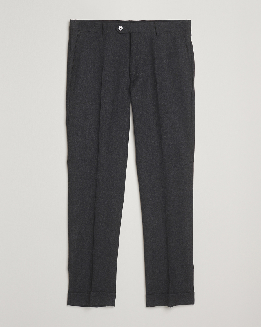 Men | Trousers | Oscar Jacobson | Dandy Turn Up Flannel Trousers Charcoal