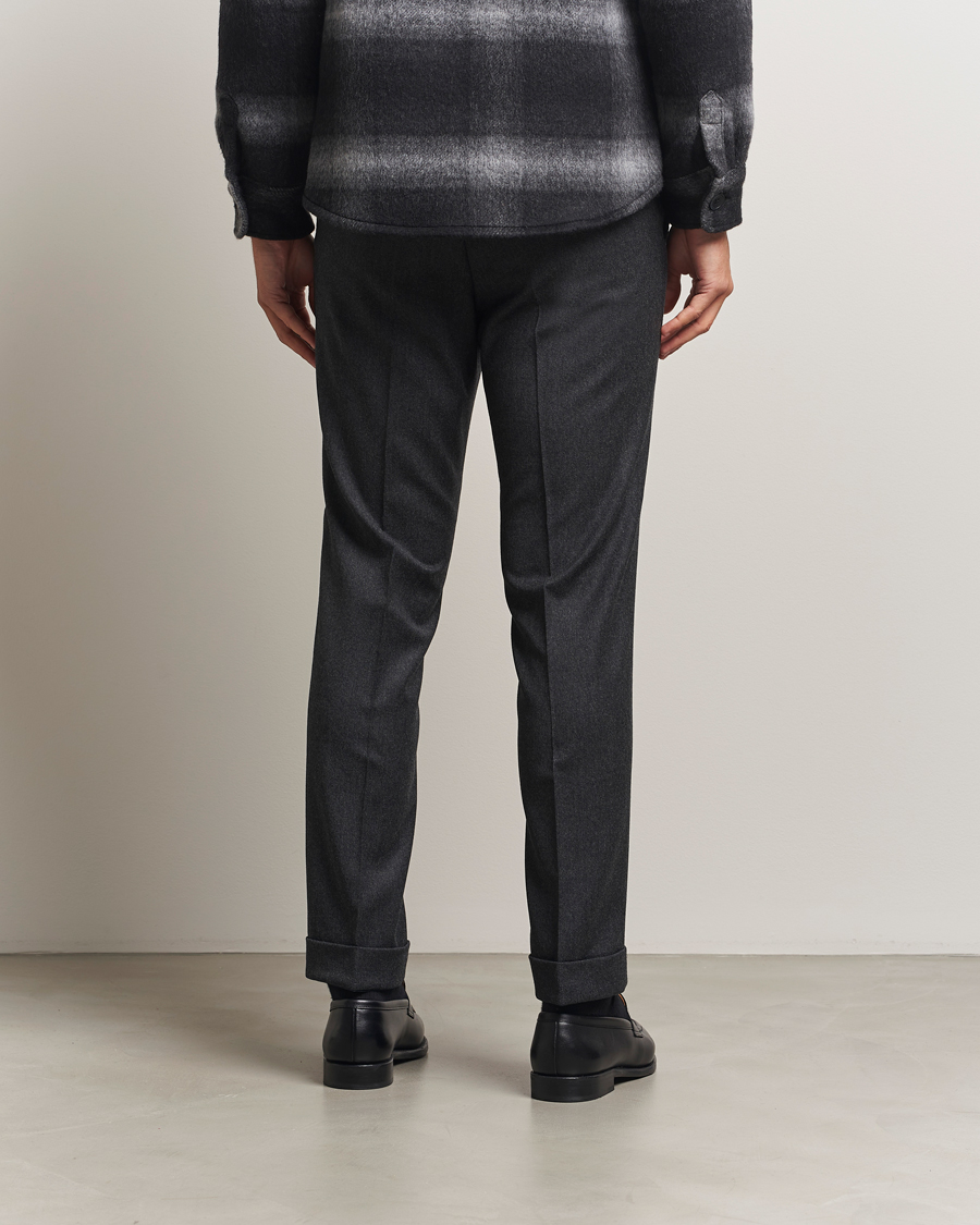 Men | Trousers | Oscar Jacobson | Dandy Turn Up Flannel Trousers Charcoal
