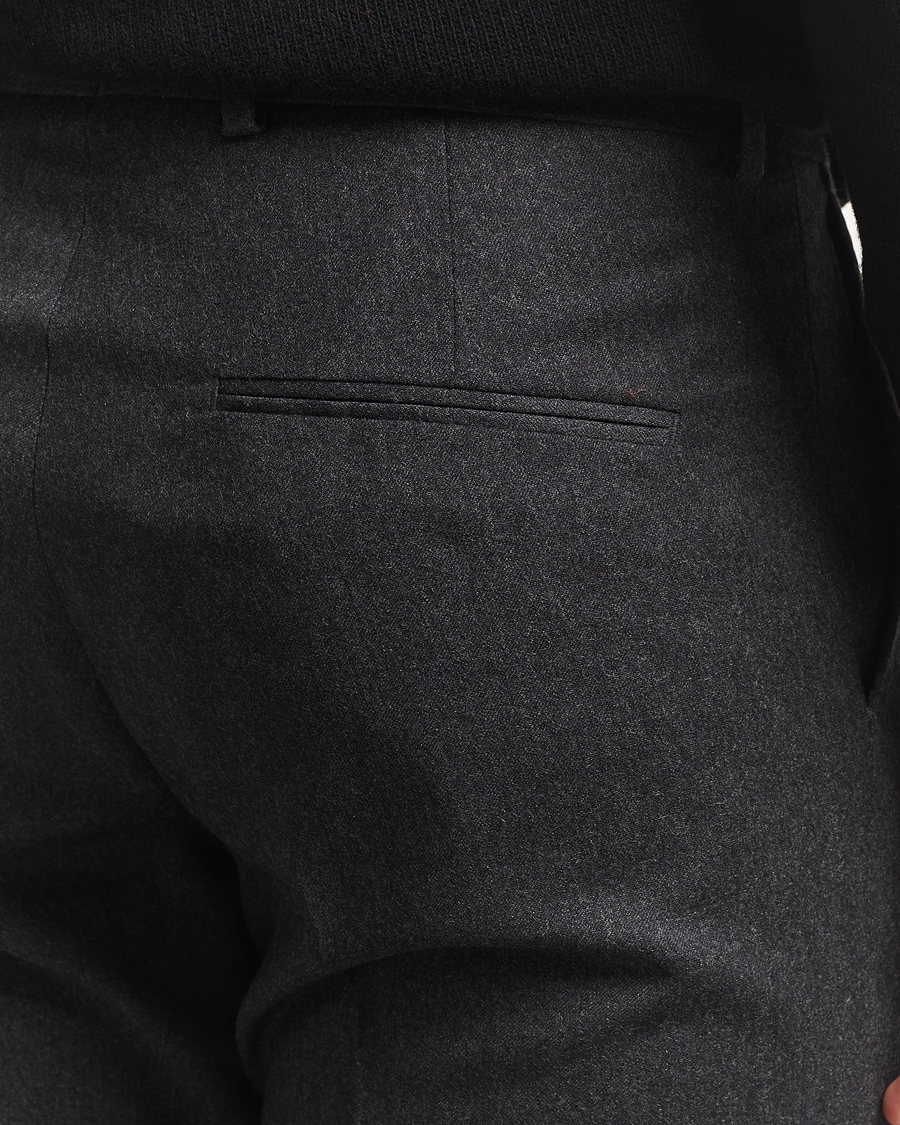 Men | Trousers | Oscar Jacobson | Dandy Turn Up Flannel Trousers Charcoal