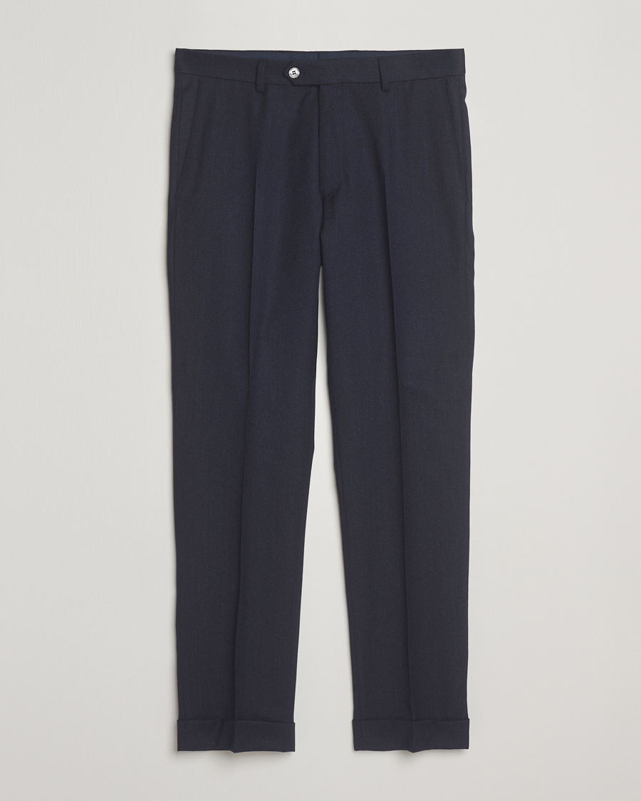 Men | Trousers | Oscar Jacobson | Dandy Turn Up Flannel Trousers Navy