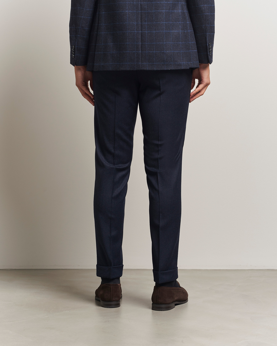 Men | Trousers | Oscar Jacobson | Dandy Turn Up Flannel Trousers Navy