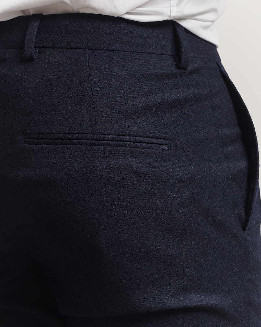 Men | Trousers | Oscar Jacobson | Dandy Turn Up Flannel Trousers Navy
