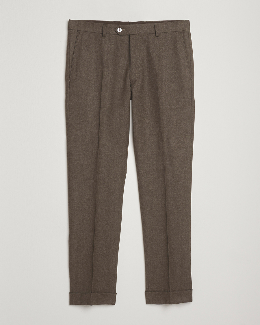Men | Trousers | Oscar Jacobson | Dandy Turn Up Flannel Trousers Brown