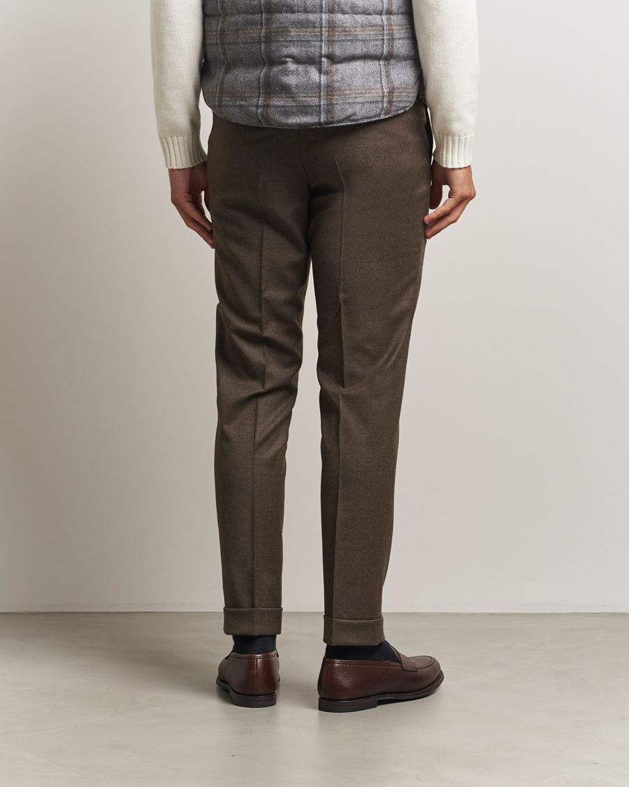 Men | Trousers | Oscar Jacobson | Dandy Turn Up Flannel Trousers Brown