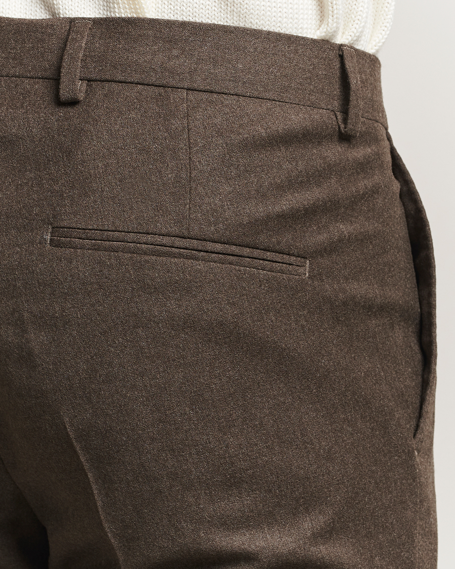 Men | Trousers | Oscar Jacobson | Dandy Turn Up Flannel Trousers Brown