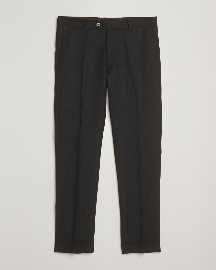 Men | Trousers | Oscar Jacobson | Dandy Turn Up Flannel Trousers Dark Brown
