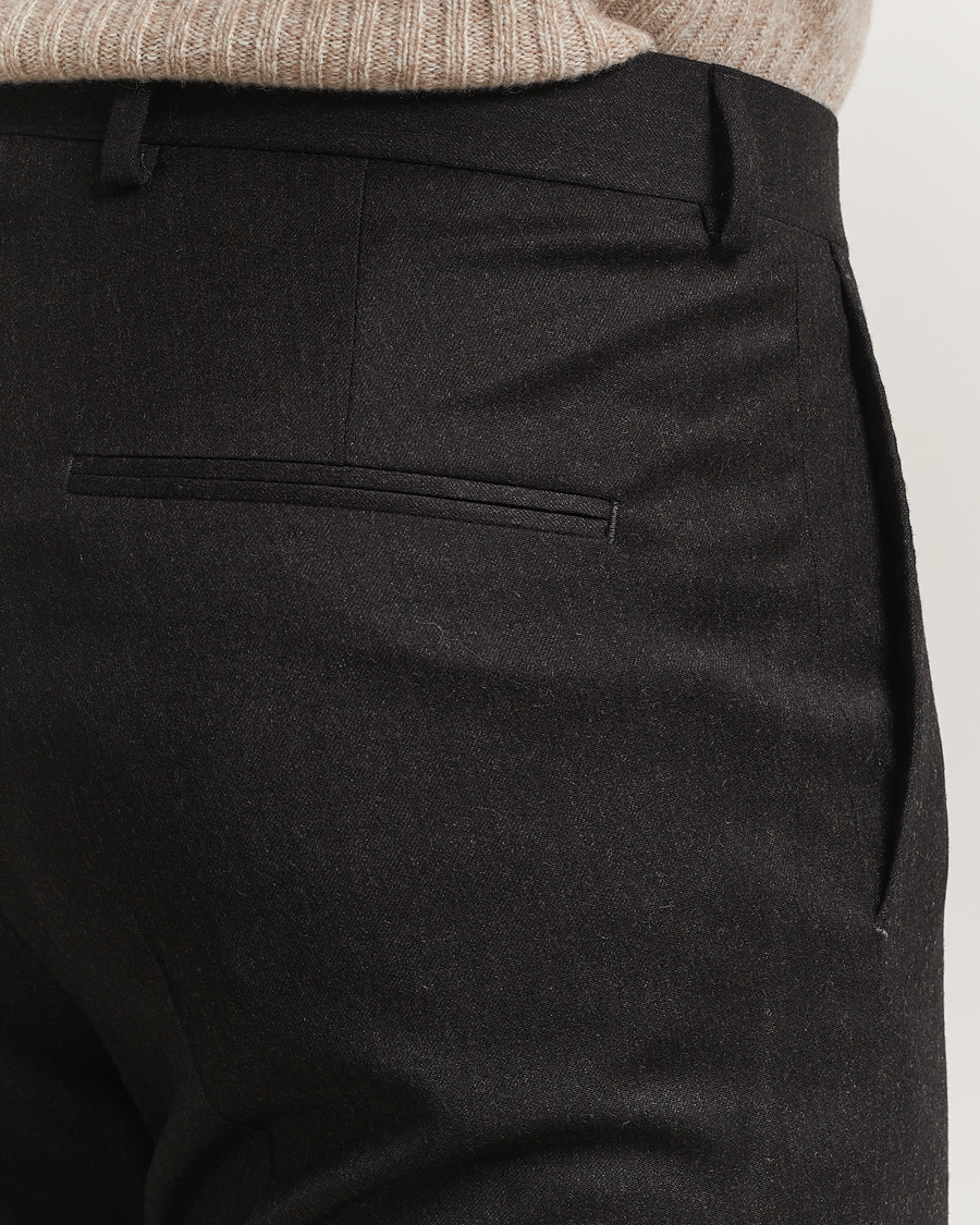 Men | Trousers | Oscar Jacobson | Dandy Turn Up Flannel Trousers Dark Brown