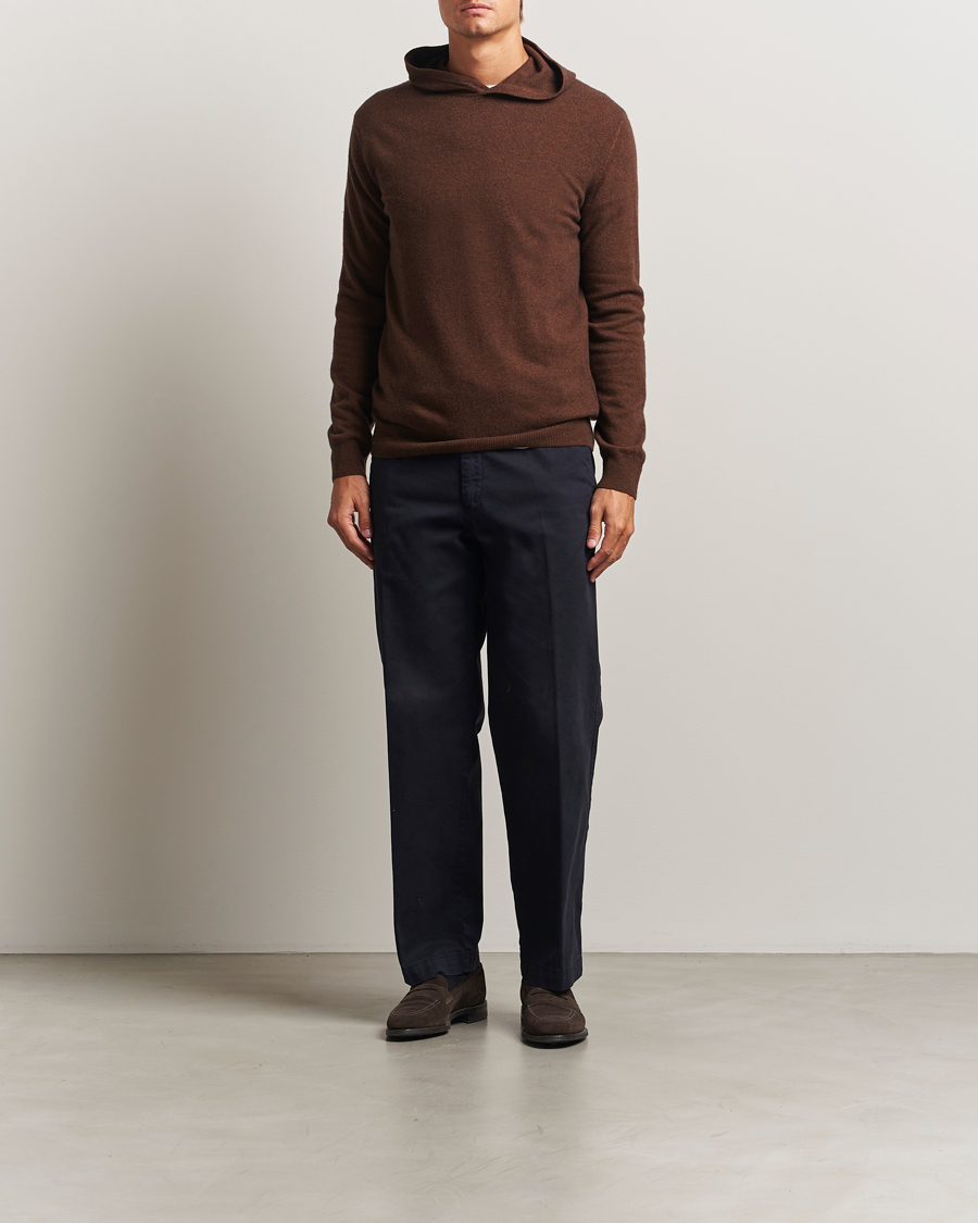 Men | Sweaters & Knitwear | Oscar Jacobson | Pascal Wool/Cashmere Hoodie Brown