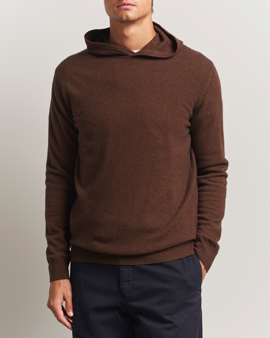 Men | Sweaters & Knitwear | Oscar Jacobson | Pascal Wool/Cashmere Hoodie Brown