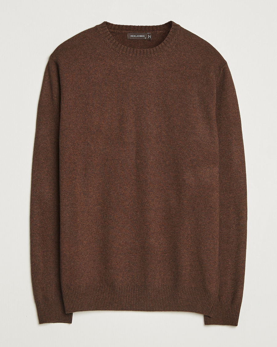 Men | Sweaters & Knitwear | Oscar Jacobson | Valter Wool/Cashmere Round Neck Golden Brown