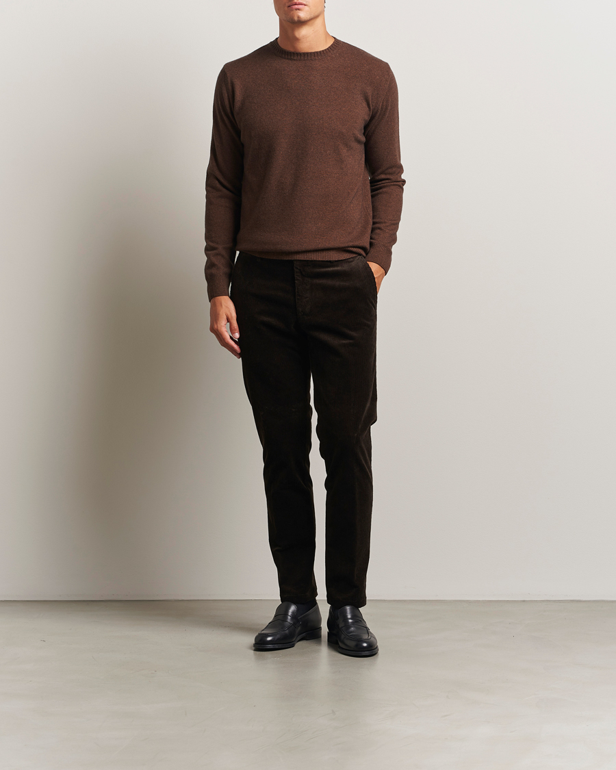 Men | Sweaters & Knitwear | Oscar Jacobson | Valter Wool/Cashmere Round Neck Golden Brown