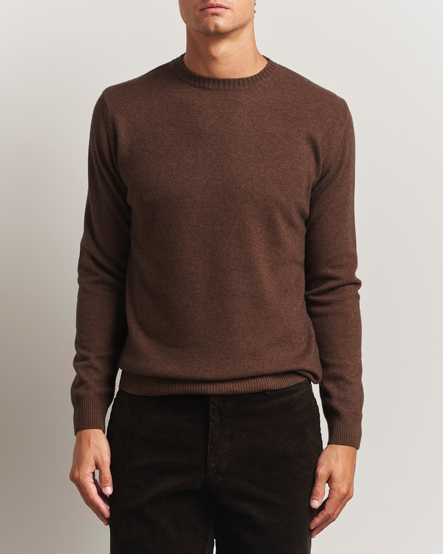 Men | Sweaters & Knitwear | Oscar Jacobson | Valter Wool/Cashmere Round Neck Golden Brown