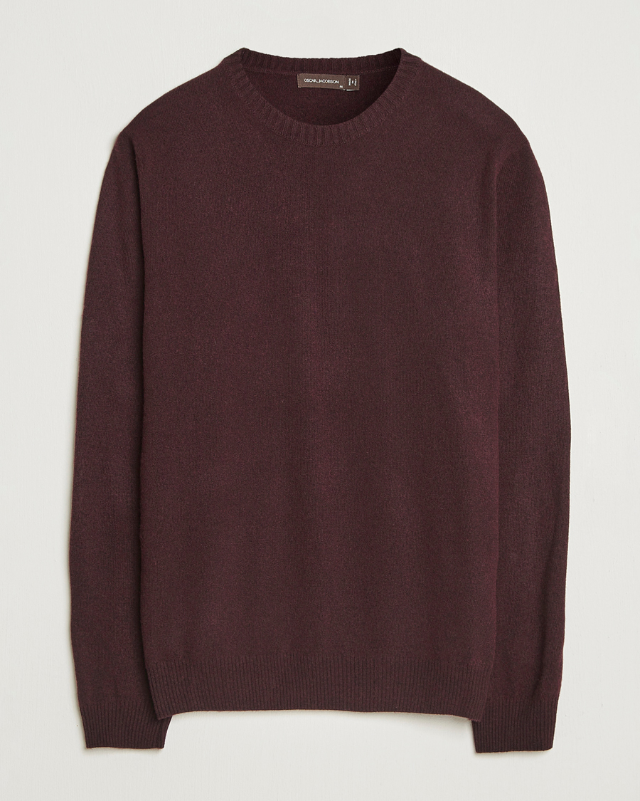 Men | Sweaters & Knitwear | Oscar Jacobson | Valter Wool/Cashmere Round Neck Burgundy