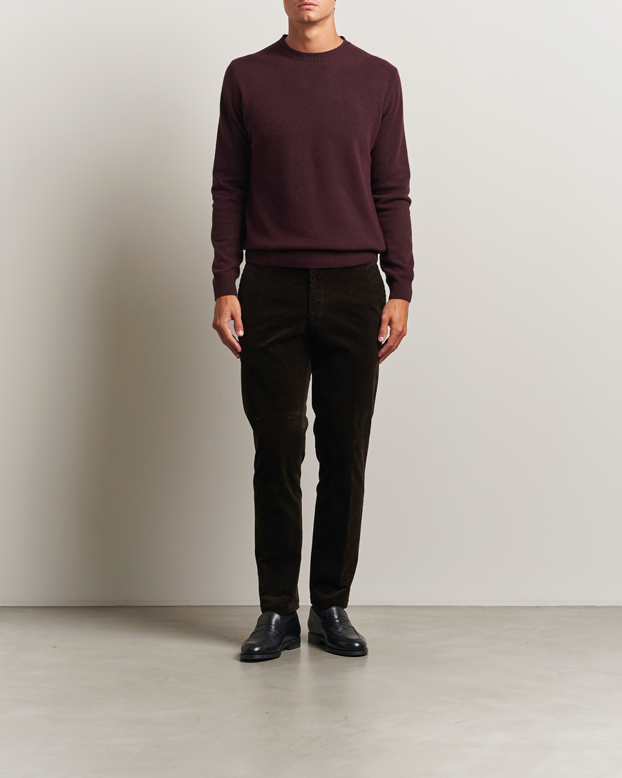 Men | Sweaters & Knitwear | Oscar Jacobson | Valter Wool/Cashmere Round Neck Burgundy