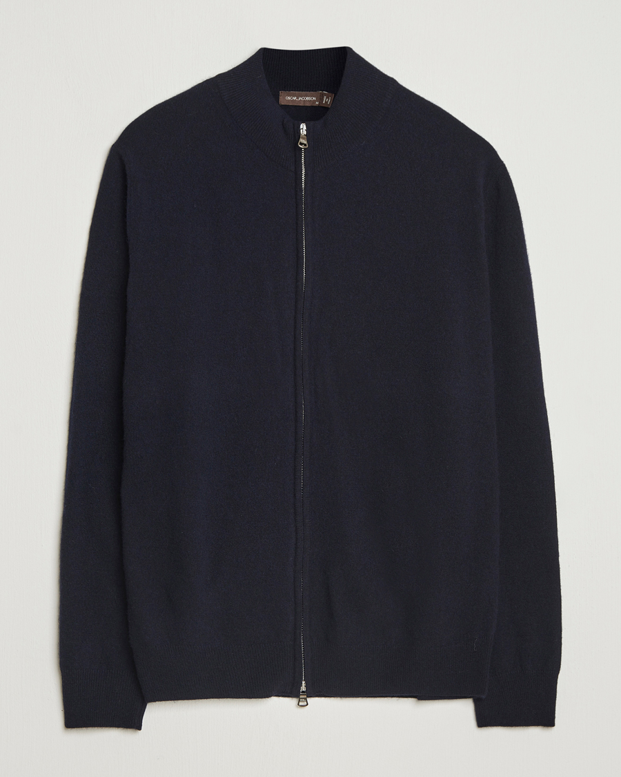 Men | Sweaters & Knitwear | Oscar Jacobson | Seb Wool/Cashmere Full Zip Navy