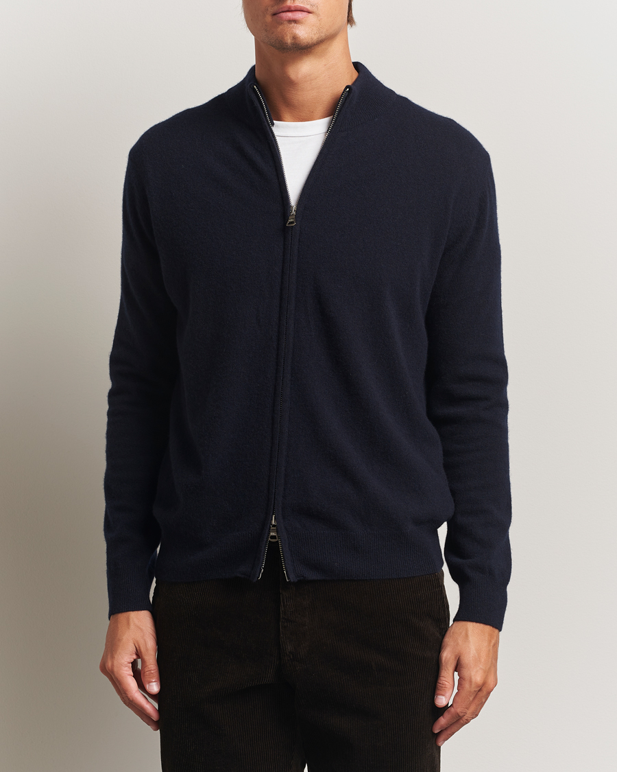 Men | Sweaters & Knitwear | Oscar Jacobson | Seb Wool/Cashmere Full Zip Navy