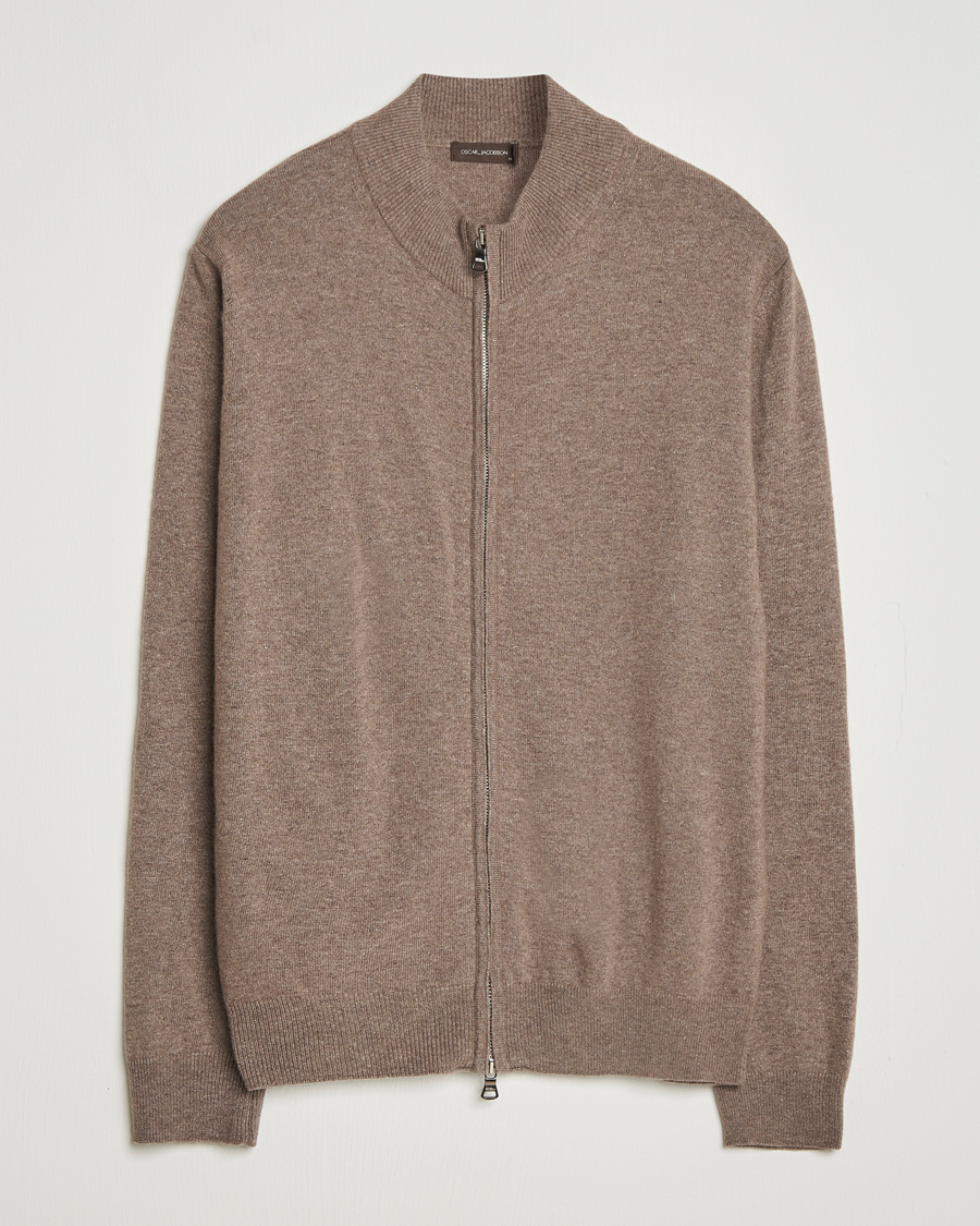 Men | Sweaters & Knitwear | Oscar Jacobson | Seb Wool/Cashmere Full Zip Light Brown