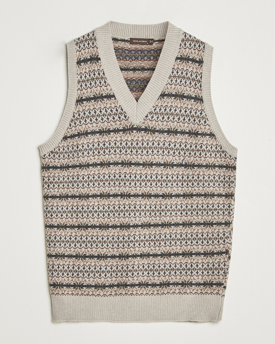 Men | Sweaters & Knitwear | Oscar Jacobson | Lucas Fair Isle Wool/Cashmere Vest Beige