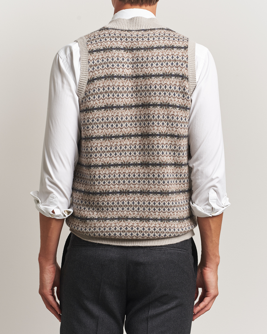 Men | Sweaters & Knitwear | Oscar Jacobson | Lucas Fair Isle Wool/Cashmere Vest Beige