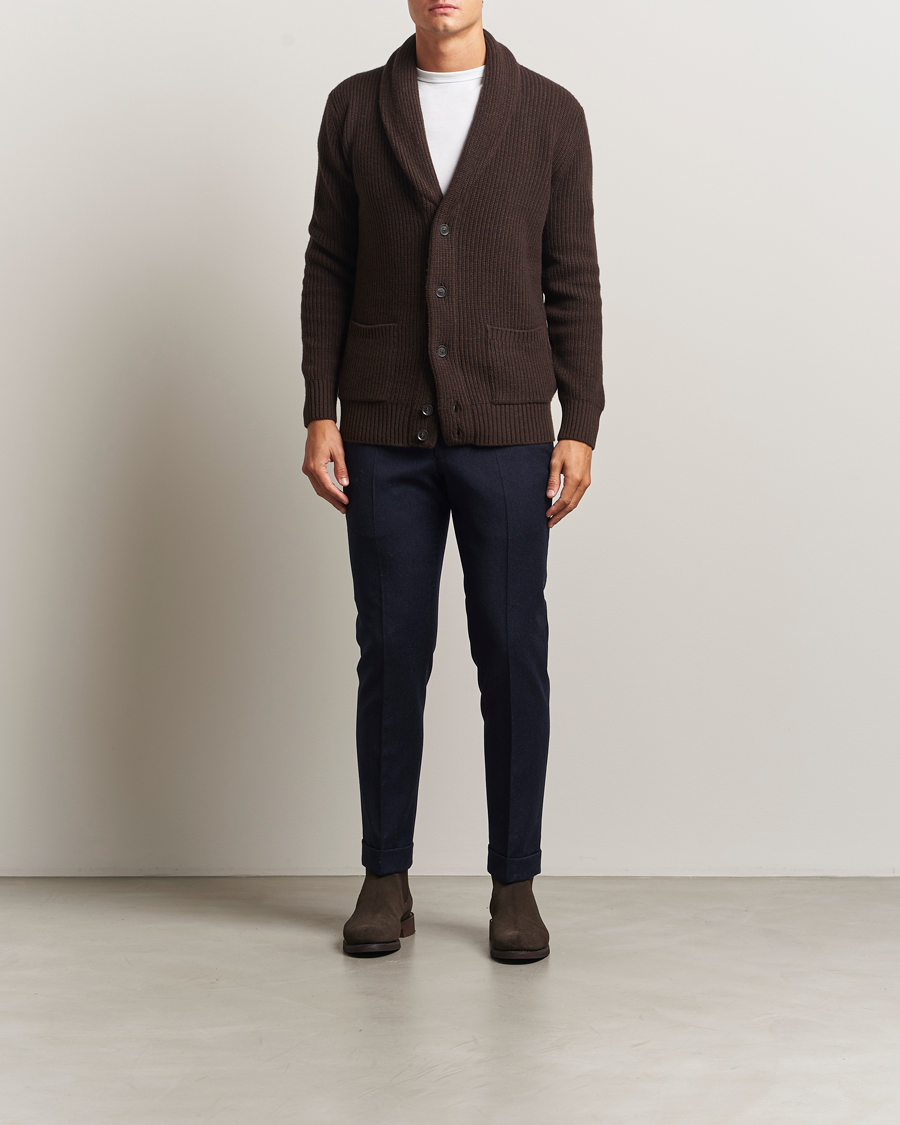 Men | Sweaters & Knitwear | Oscar Jacobson | Roland Wool Cardigan Dark Brown