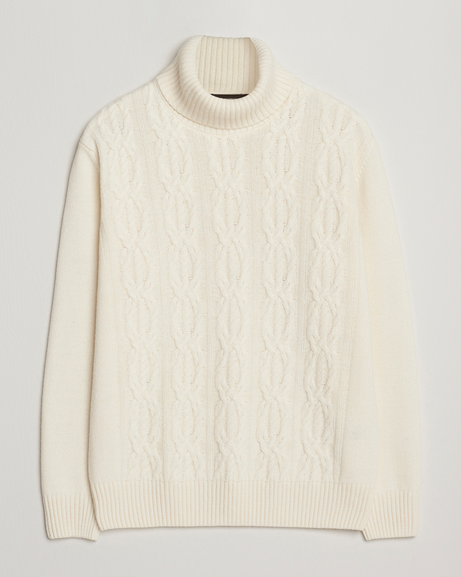 Men | Sweaters & Knitwear | Oscar Jacobson | Heavy Knitted Wool/Cashmere Cable Polo White