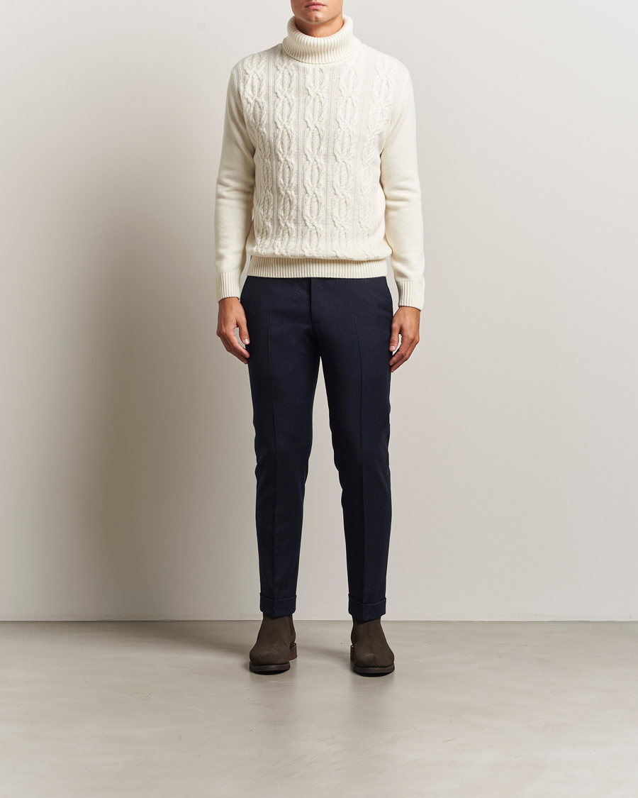 Men | Sweaters & Knitwear | Oscar Jacobson | Heavy Knitted Wool/Cashmere Cable Polo White