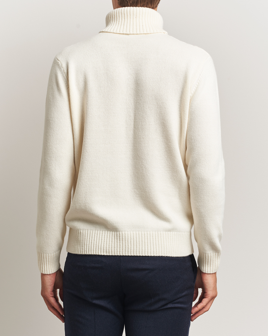 Men | Sweaters & Knitwear | Oscar Jacobson | Heavy Knitted Wool/Cashmere Cable Polo White