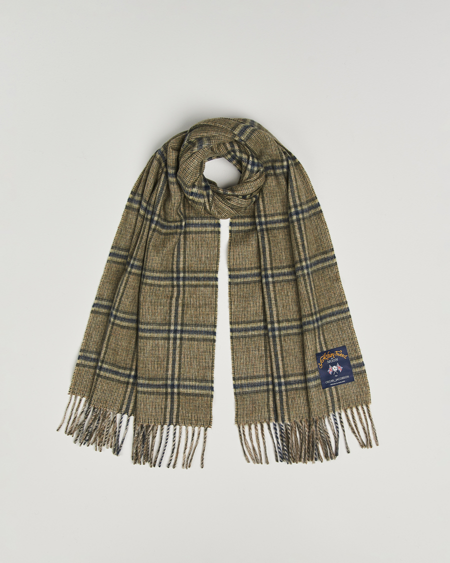 Men | Scarves | Oscar Jacobson | Checked Moon Tweed Wool Scarf Green