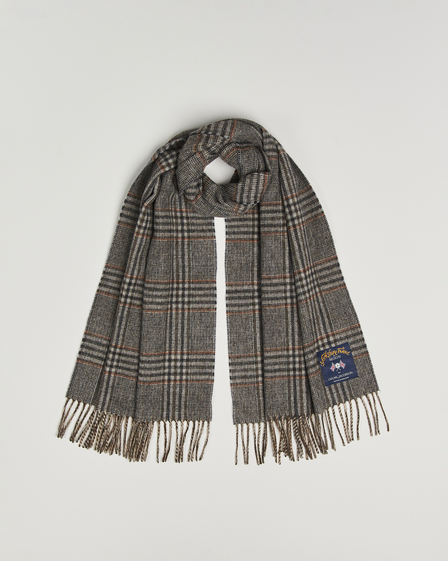 Men | Scarves | Oscar Jacobson | Checked Moon Tweed Wool Scarf Brown