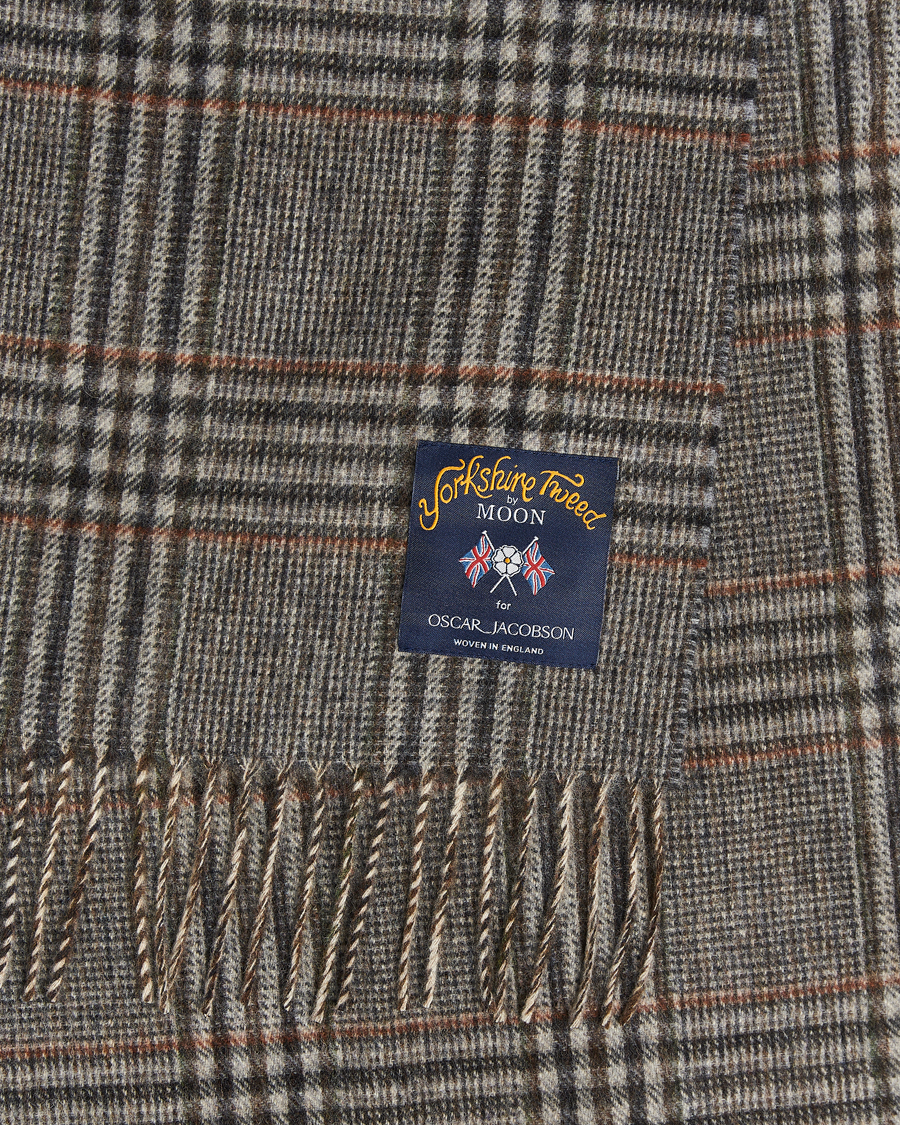 Men | Scarves | Oscar Jacobson | Checked Moon Tweed Wool Scarf Brown