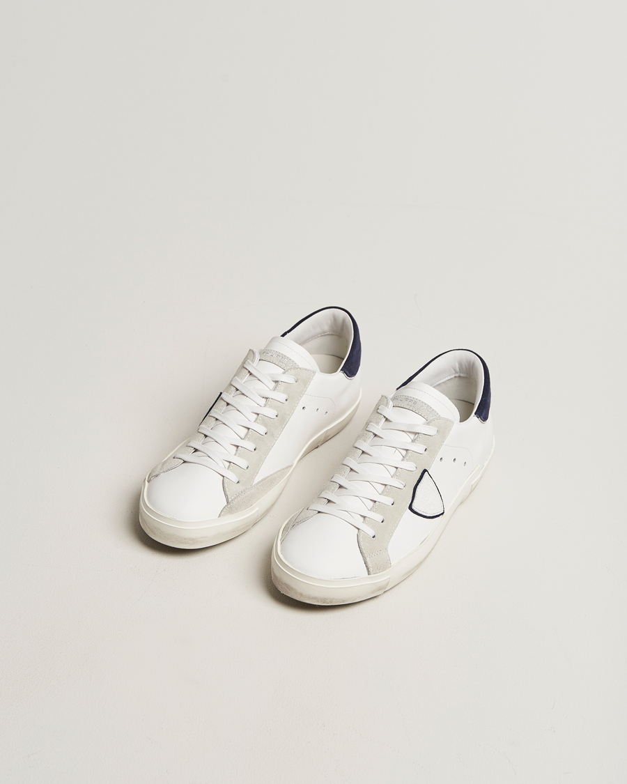 Men | Sneakers | Philippe Model | Prsx Low Top Mix Leather Sneakers White/Navy